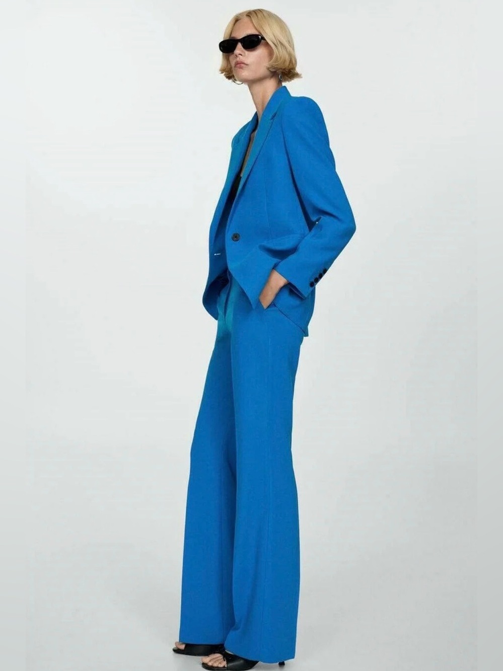 Mango Electric Blue Blazer & Wide Leg Pants Suit Set – Size M